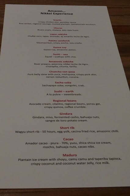 Maido menu in Lima, Peru
