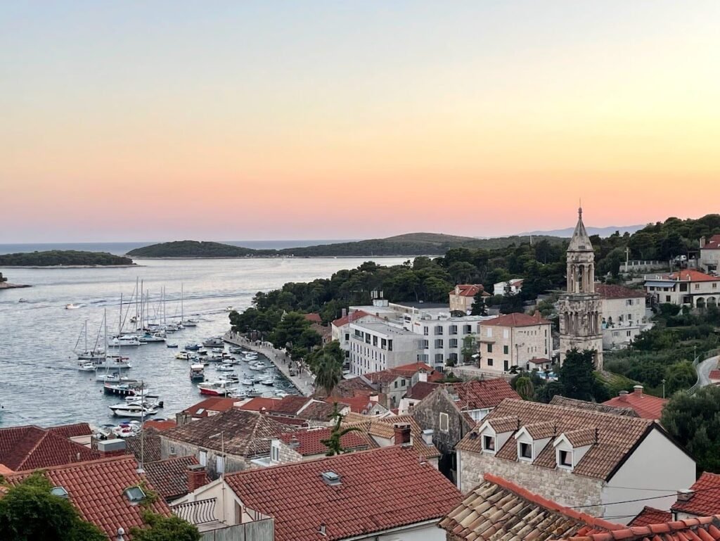 Sunset over Hvar coastline in Croatia - a must see during one week in Croatia