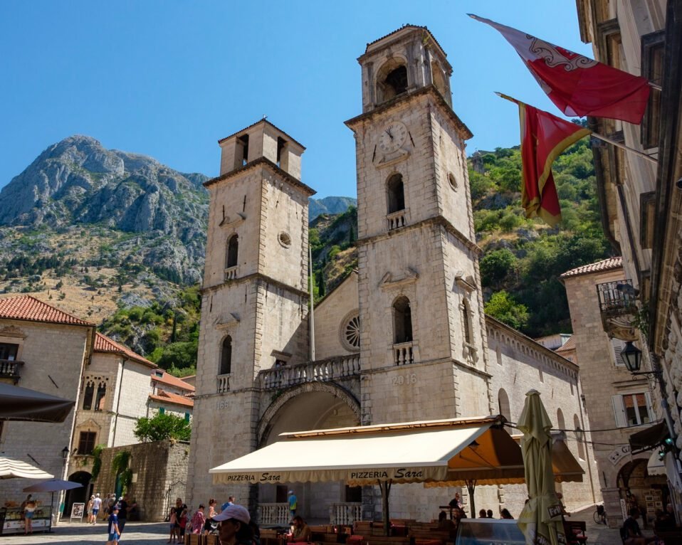 Church and mountains in old town Kotor, Montenegro