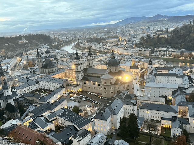 View of Salzburg, Austria from the Hohensalzburg fortress in winter