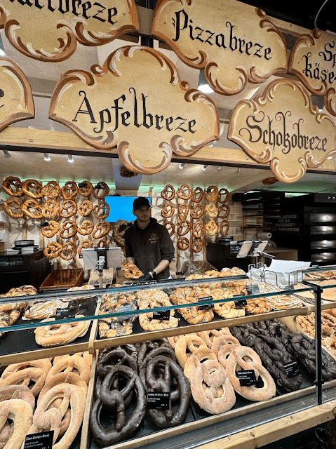 Austria Christmas Market pretzels and other sweets at a market stand
