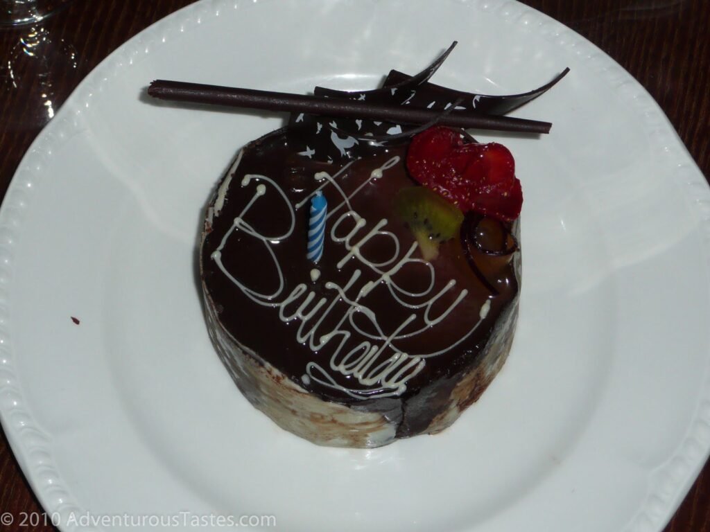 Birthday cake served at Playa Mujeres resort in Mexico