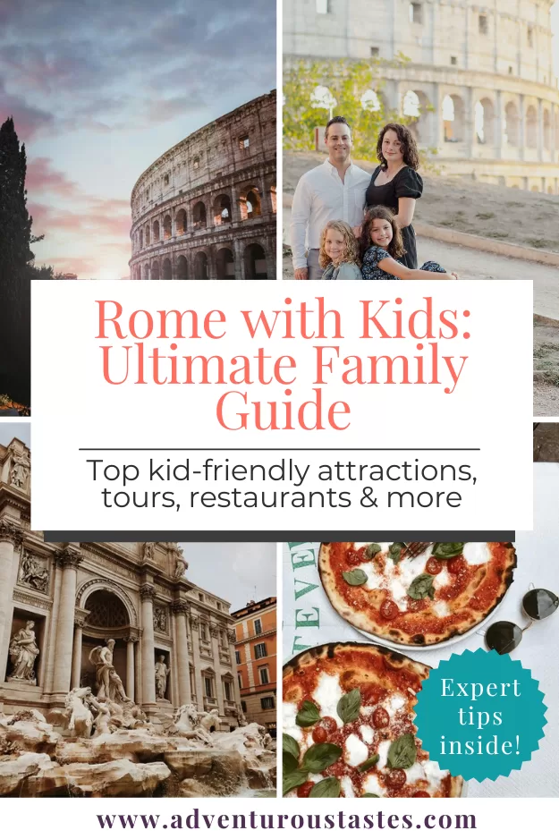Rome with kids: Ultiate family guide | Top kid-friendly attractions, tours, restaurants, & more | Expert tips insight from Adventurous Tastes

4 images of Rome - Colosseum, mother, father, and two daughters posing in front of Colosseum, Trevi Fountain, and two pizzas seen from overhead 