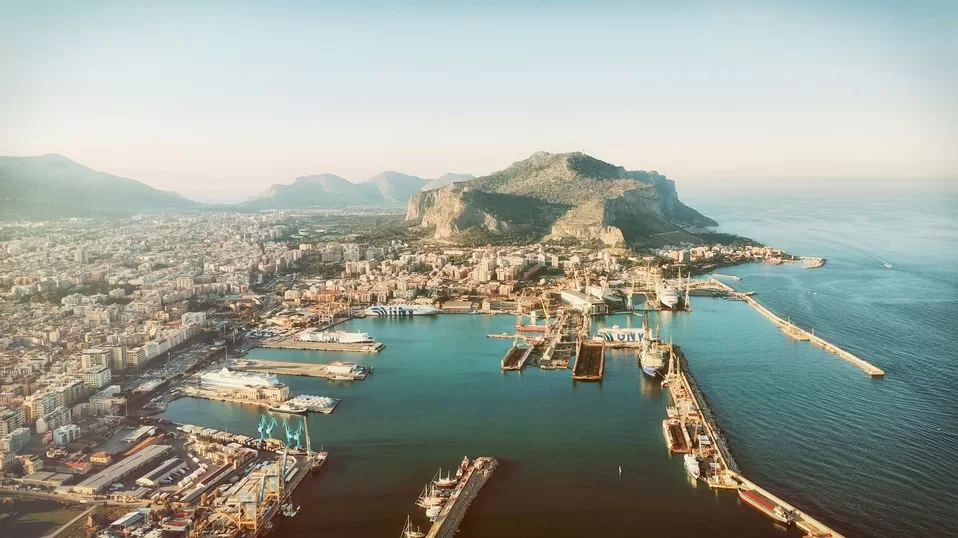 Sicily coastline seen fro a great distance on a sunny day, a destination perfect for your trip to Italy