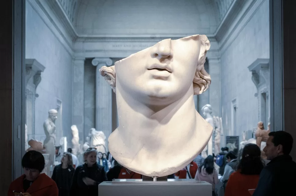 A large bust from the Met  with the top half of the head broken off.